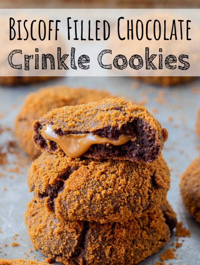 Biscoff Filled Chocolate Crinkle Cookies
