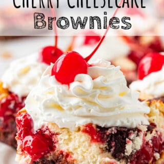 cherry cheesecake brownie slice on plate.