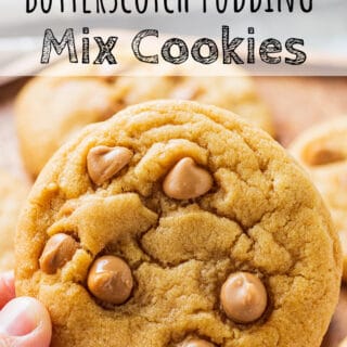 Baked butterscotch chip cookie in hand.