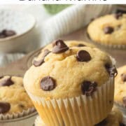 Baked sourdough banana muffin on a muffin tin.