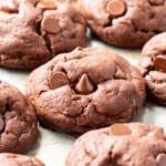 Baked Chocolate Pudding Mix Cookies on metal baking sheet.