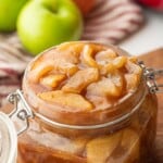 Jar of homemade apple pie filling.