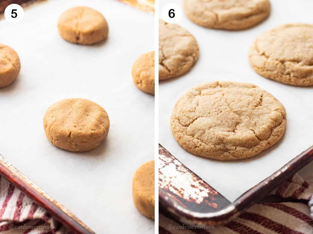 Raw graham cracker dough pressed into discs and baked graham cracker base cookie.