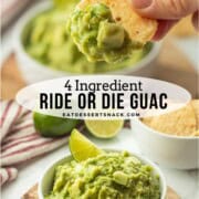 Chip holding guacamole