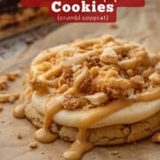 Baked caramel apple cookie on pan.
