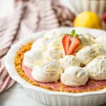 Baked strawberry pie in pan.