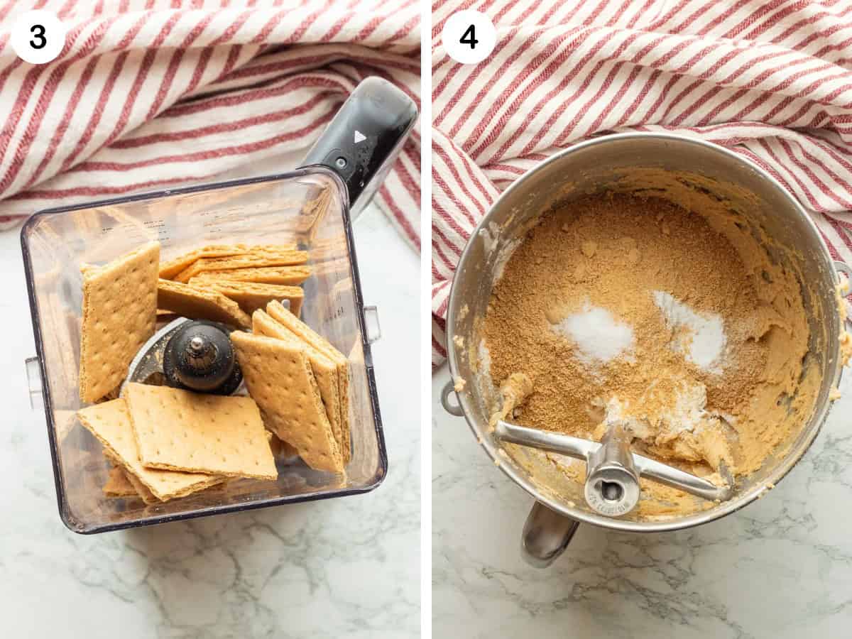 Graham crackers in blender, graham crackers blended in raw cookie dough.